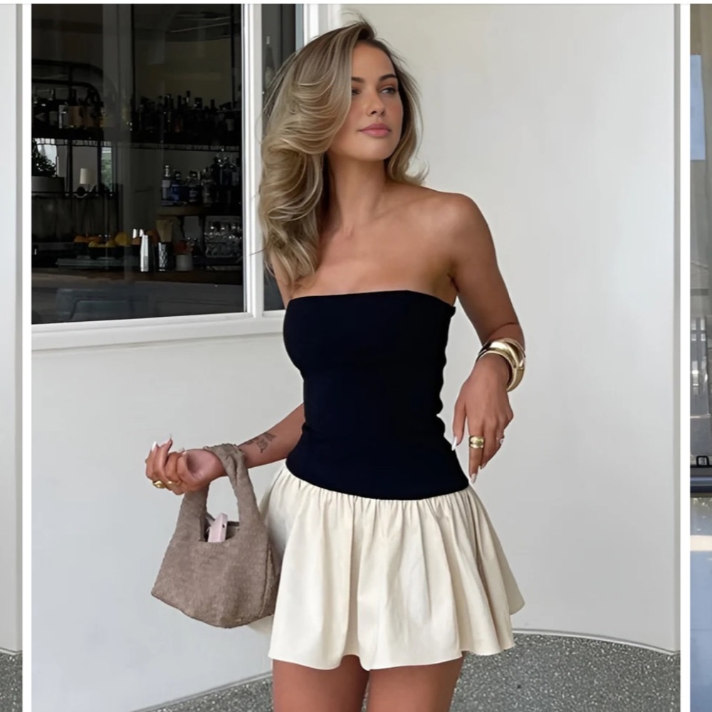 Patchwork Bustier Backless Short Dress (S) - Picture 1 of 4